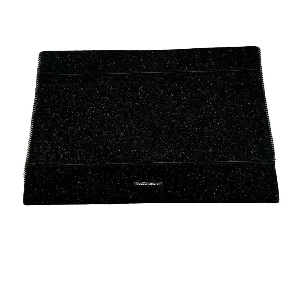 Rebecca Minkoff Glitter Suede Envelope Clutch in Black with Gold Zipper Trim